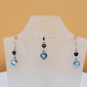 Conjunto de topacio azul, topacio azul Londres y topacio azul cielo, colección Landscape, joyería de piedras preciosas hecha a mano, plata esterlina, pendientes colgantes, collar