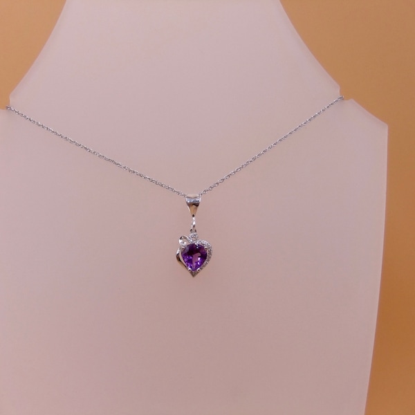 Amethyst Herz Anhänger mit Zirkonia Sterling Silber, Halskette