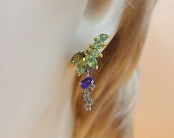 Peridot Amethyst Stud-Drops, Yellow Sapphire, Val d'Orcia Collection, Handmade Gemstone Jewellery, Sterling Silver, Stud Drop Earrings