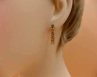 Songea Sapphire Studs, Natural Multi Coloured Sapphire Gemstones, Sterling Silver, Gold Plated Earrings