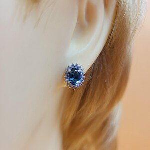 London Blue Topaz Silver Studs, Natural Semi Precious Gemstones, Cubic Zirconia, Sterling Silver, Stud Earrings, Custom Made Jewellery