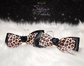 nekogal: Leopard Print mini Hair clips Hair bow hair ribbon