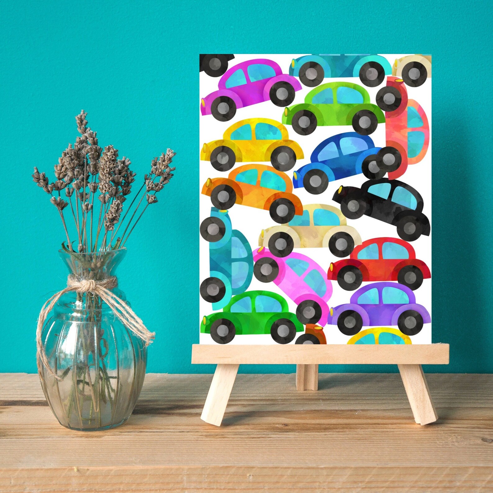 Cute car print baby boy nursery decor. Colorful car wall art | Etsy