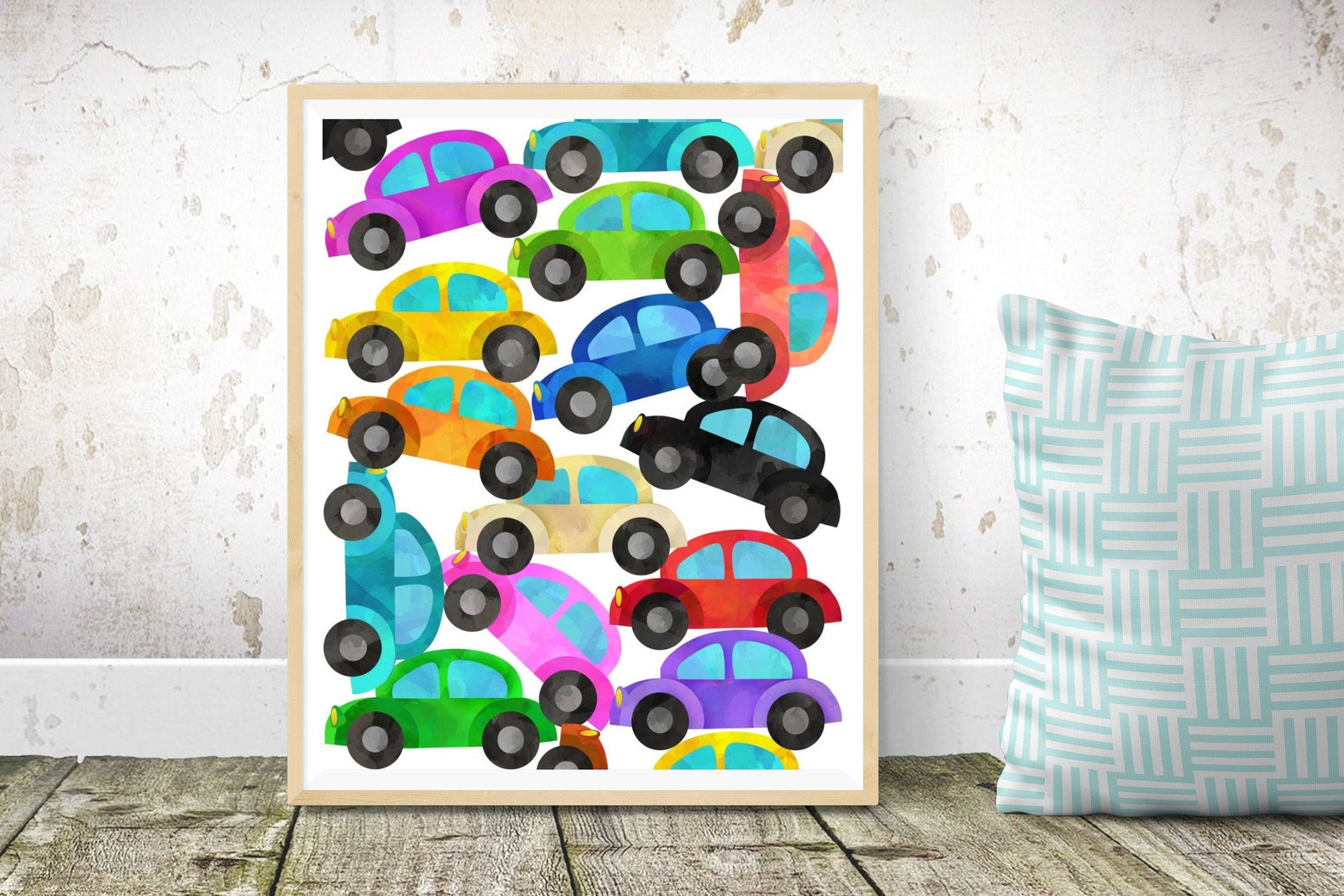 Cute car print baby boy nursery decor. Colorful car wall art | Etsy