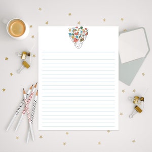 set of 6 nature letter writing paper printable girl lined etsy