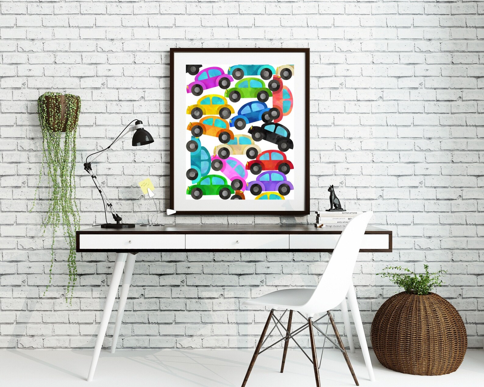 Cute car print baby boy nursery decor. Colorful car wall art | Etsy