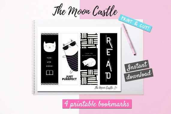 cute cat bookmark instant download black and white cat etsy