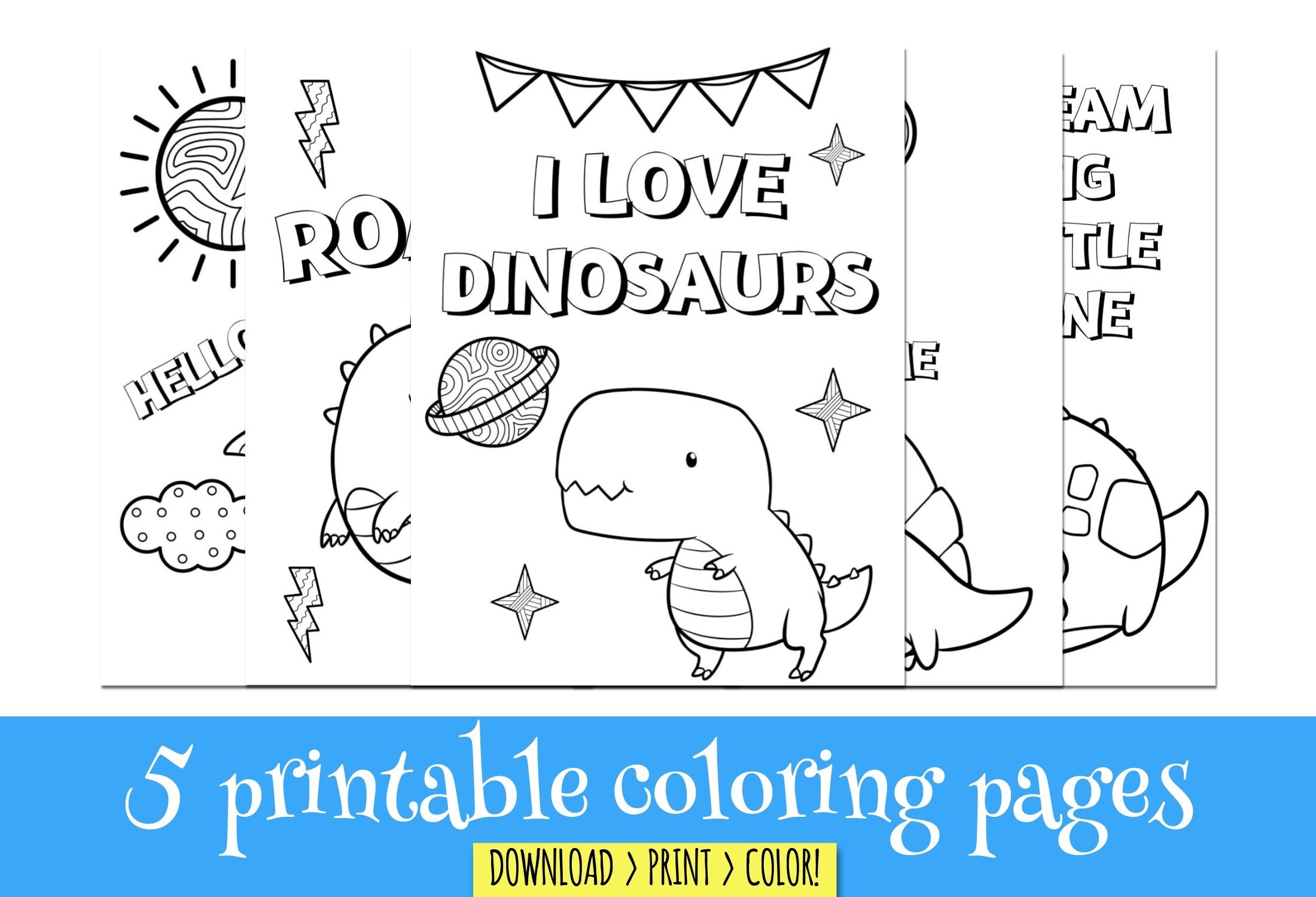 Cute dinosaur printable coloring pages for kids. Kawaii animal | Etsy