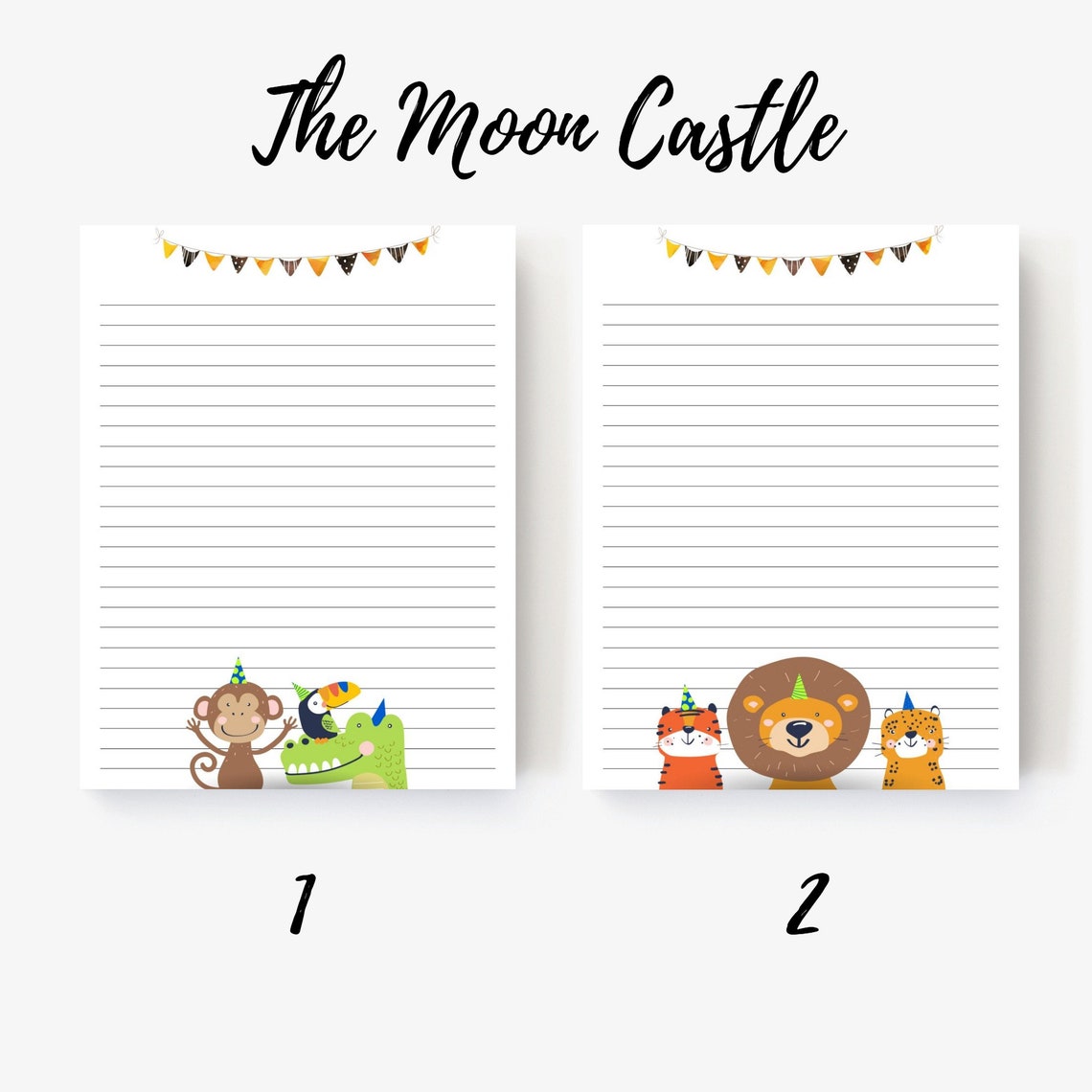 Set of 8 safari animal letter writing paper with lines | Etsy