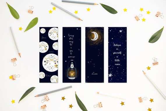 cute moon stars printable bookmark girl beautiful etsy