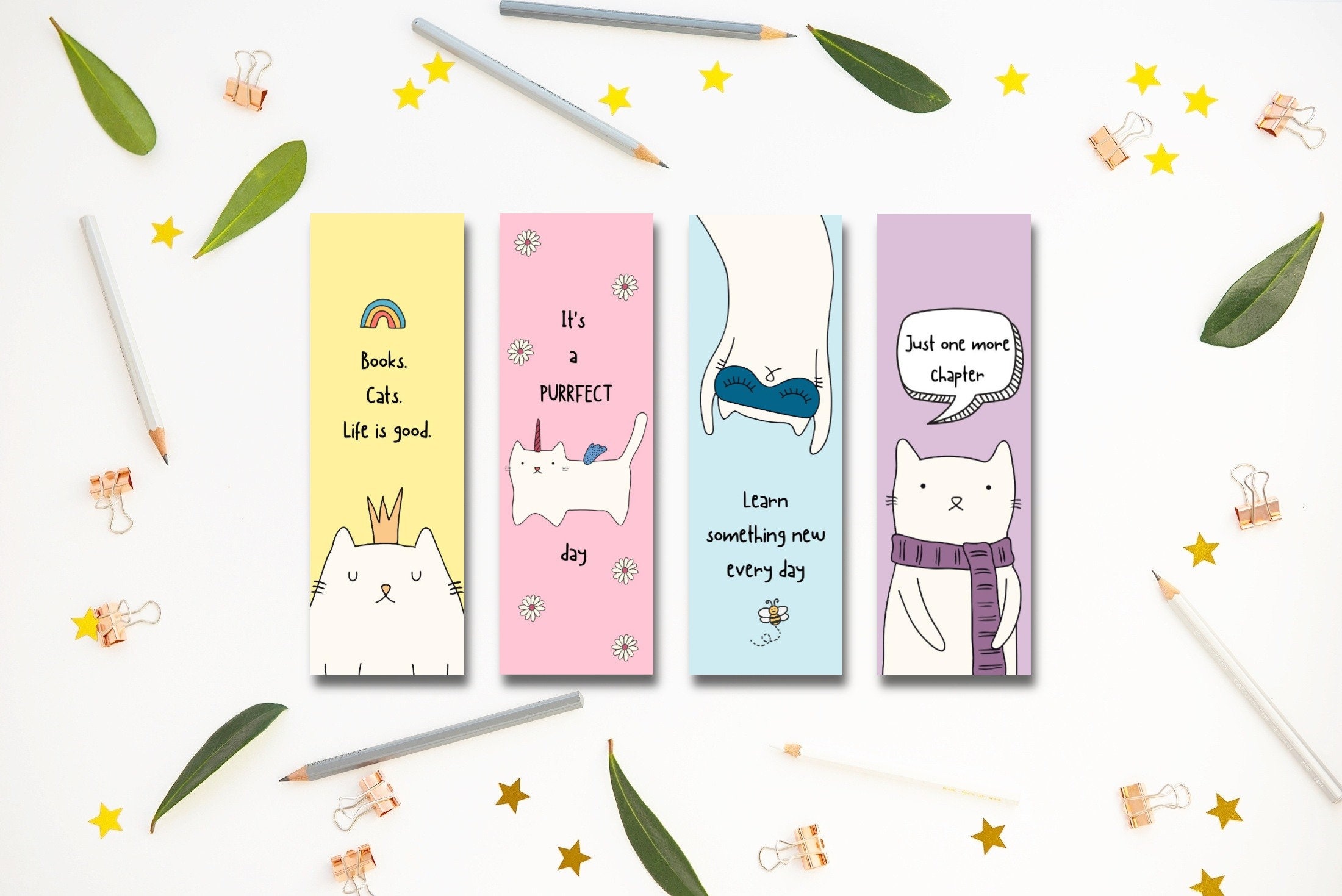 pastel cat printable bookmarks cute cat bookmark set for etsy