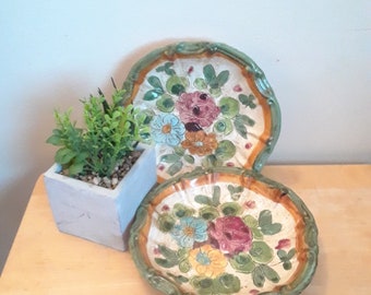 Unique Artistic Pottery Wheel Thrown Ceramic Plate with Hand Painted Decoration Green Wall Hanging Plate Pottery Wall Decor Mantlepiece Decor