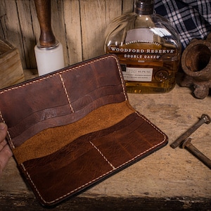 Carteras largas para hombres, cartera bifold de cuero largo para hombre, cartera de cuero, regalo de mujer, cartera de cuero largo delgado, regalo unisex para él y ella