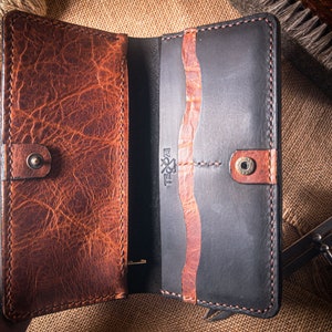Portefeuille en cuir long, porte-cartes de femme, portefeuille de carte de crédit, cadeau de portefeuille pour elle, zip en cuir autour, portefeuille fait main de femmes, portefeuille de support de téléphone