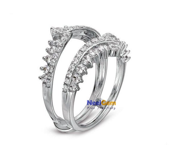 0.66ct Ring Enhancer and Wrap, Engagement Ring Guards & Spacers, Ring  Jacket / Wrap, Sterling Silver, 14K White Gold Plated 