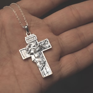 Jesus Crucifix Necklace, Jesus Cross Pendants, Religious Necklaces, Gifts For Men, Plan Silver Cross Man Necklace, Jesus Christ Pendants