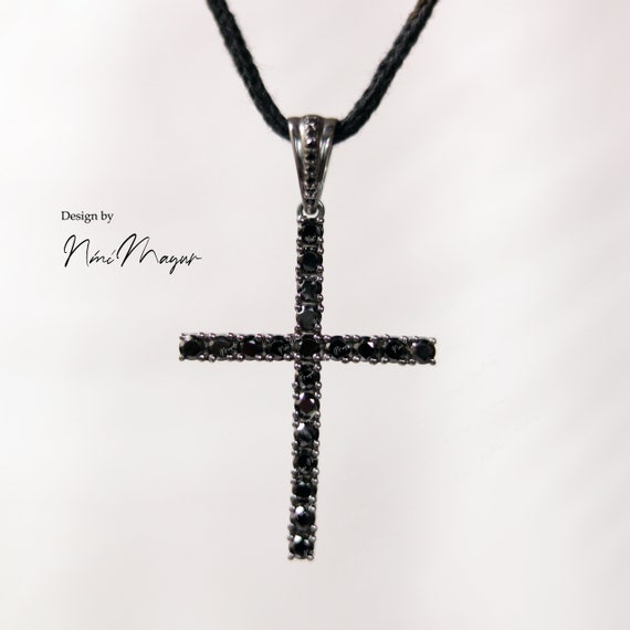 Men's (Male) Dazzling Round Diamond & Black Ion-Plated Stainless Steel Cross  Pendant Necklace, Sophisticated & Modern Men's Diamond Black Stainless  Steel Ball Chain Necklace, 22