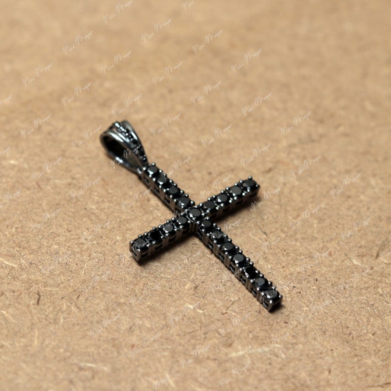 Jewelili Men's Cross Pendant Necklace Onyx Jewelry in Sterling Silver