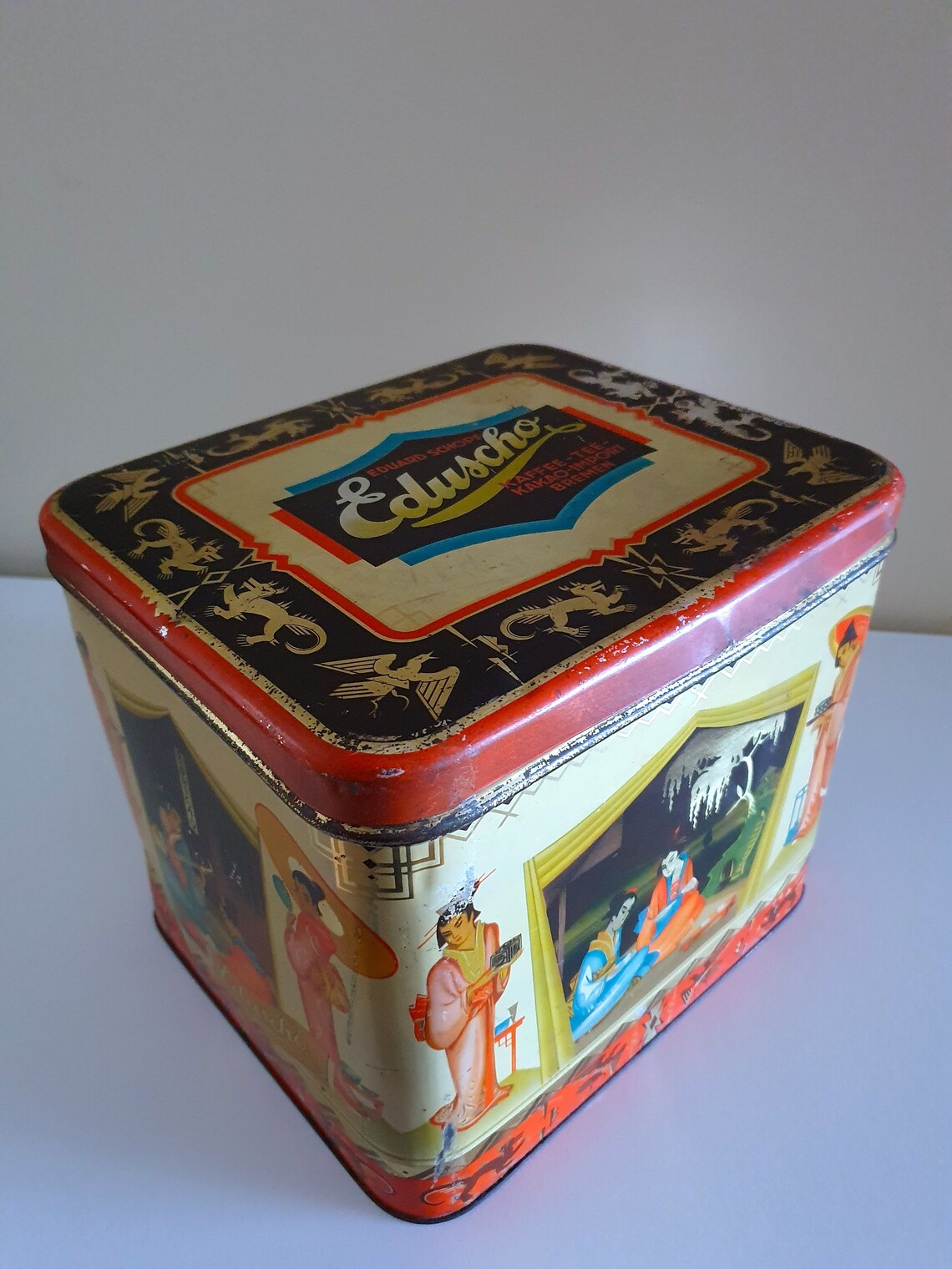 Large Vintage Tin Box Vintage Tin Box Eduscho Blechdose Etsy