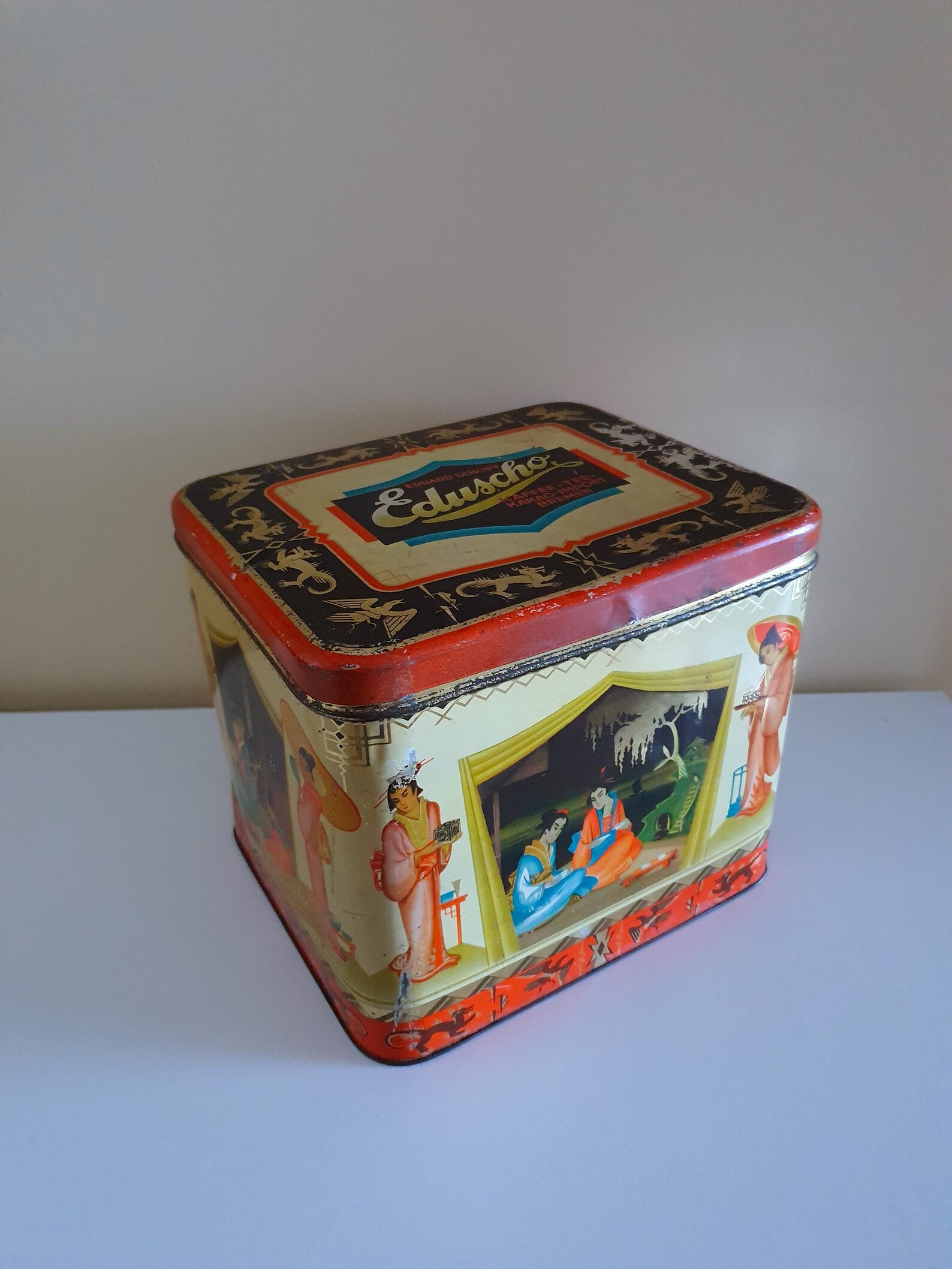 Large Vintage Tin Box Vintage Tin Box Eduscho Blechdose Etsy