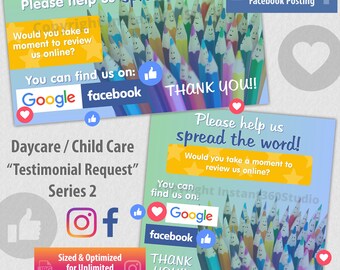 Parent Testimonial Request Graphic for Facebook / Twitter / Instagram - Child Care & Daycare Marketing Graphic Design