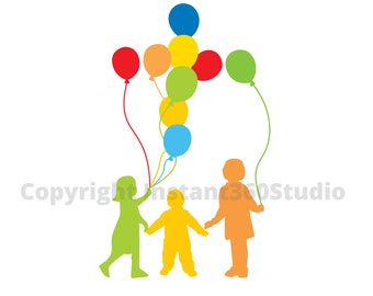 Children Balloons / Child Care / Daycare Clip Art / Preschool Logo / Logo templates / Download and Use Now