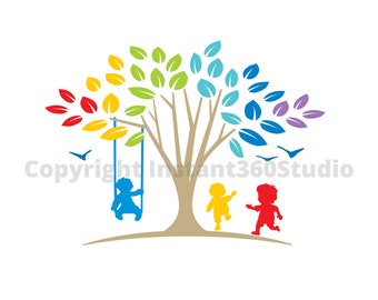 Rainbow Tree / Child Care / Daycare Clip Art / Preschool Logo / Logo templates / Download and Use Now