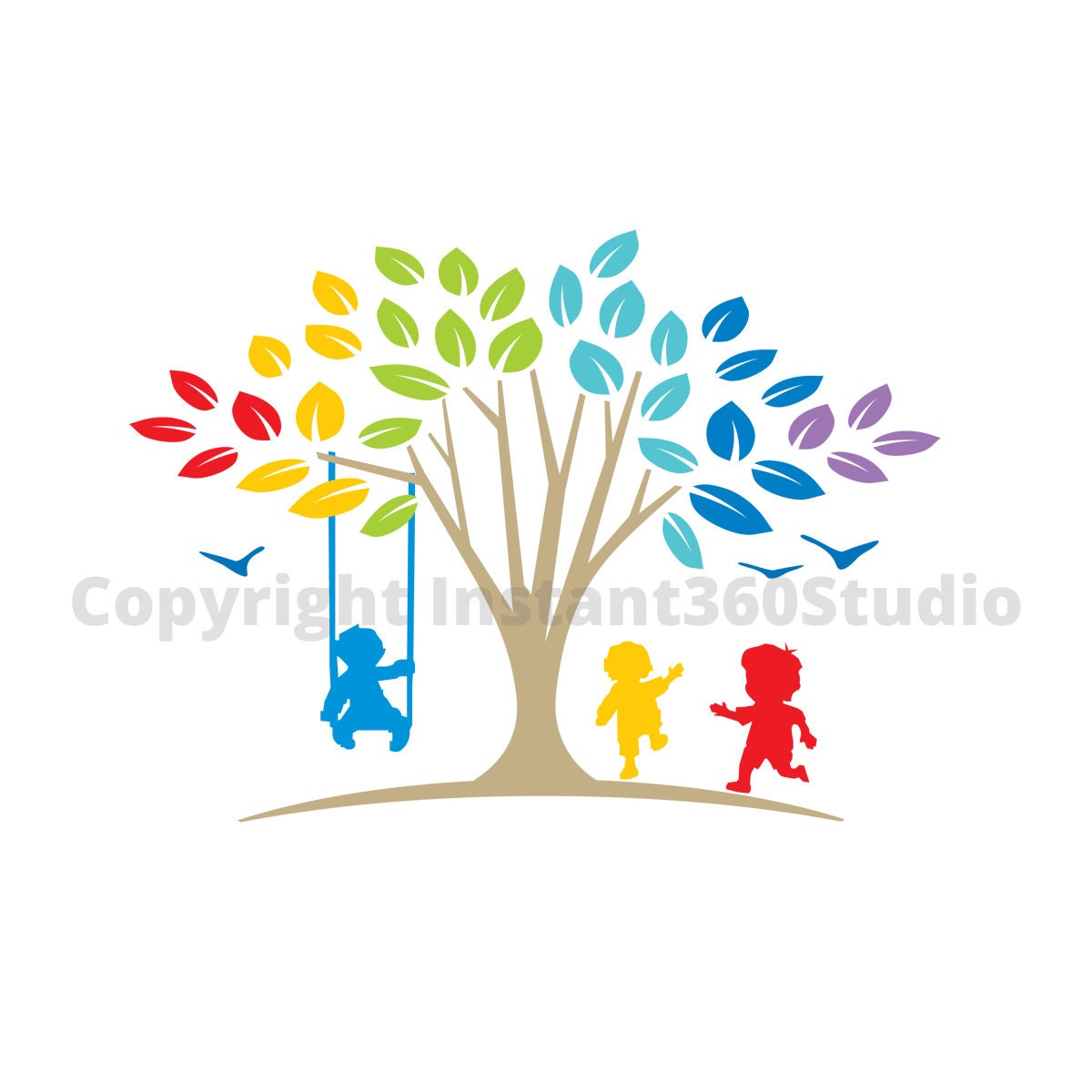 Rainbow Tree / Child Care / Daycare Clip Art / Preschool Logo / Logo