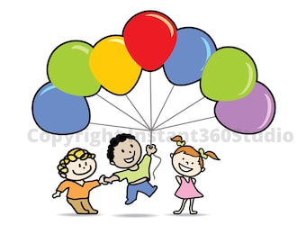 Balloon Kids / Child Care / Daycare Clip Art / Preschool Logo / Logo templates / Download and Use Now