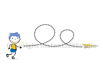 Paper Airplane Boy / Child Care / Daycare Clip Art / Preschool Logo / Logo templates / Download and Use Now