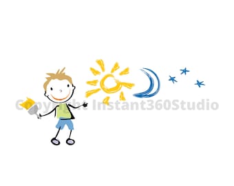 Painting Boy / Child Care / Daycare Clip Art / Preschool Logo / Logo templates / Download and Use Now