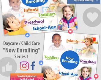 Child Care Now Enrolling Template, Daycare Now Enrolling Template, Facebook / Instagram Child Care Banner Designs