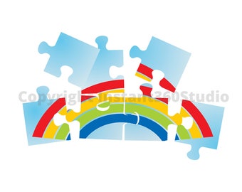 Rainbow Puzzle / Child Care / Daycare Clip Art / Preschool Logo / Logo templates / Download and Use Now