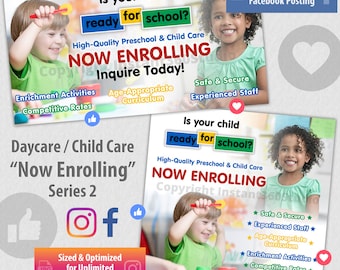 Child Care Now Enrolling Template, Daycare Now Enrolling Template, Facebook / Instagram Child Care Banner Designs