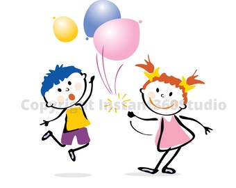 Boy Girl Balloons / Child Care / Daycare Clip Art / Preschool Logo / Logo templates / Download and Use Now