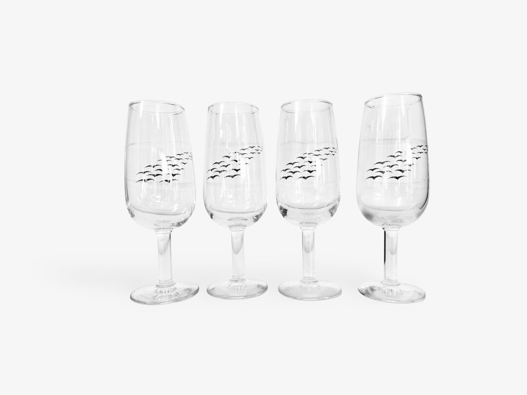 4 Vintage Champagne Glasses in a Set With Bird Flight Motif Etsy