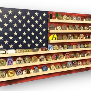 Challenge Coin Display, American flag challenge coin holder, wood American flag, military retirement gift