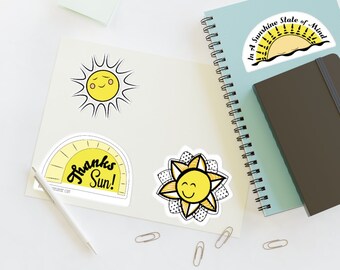 Sunshine Vinyl Sticker Sheets - Sunny Illustrations- Indoor/outdoor sturdy stickers for Positivity - Thank you Sticker- Yellow Happy
