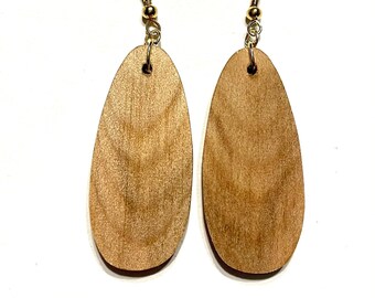 Wooden earrings, handmade, hand cut, lightweight, unique, maple wood, dangle earrings, women’s earrings, repurposed wood