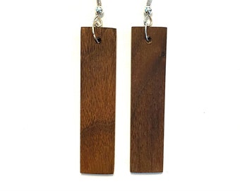 Wooden earrings, handmade, hand cut, unique, walnut wood, dangle earrings, women's earrings