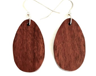 Wooden earrings, teardrop, handmade, hand cut, unique, walnut wood, dangle earrings, women's earrings