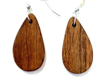 Wooden teardrop earrings, handmade, hand cut, unique, driftwood, repurposed wood