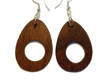 Wooden earrings, handmade, hand cut, lightweight, unique, walnut wood, dangle earrings, women's earrings