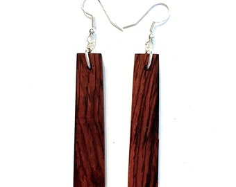 Cocobolo earrings, handmade, hand cut, lightweight, unique dangle earrings