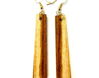 Wooden earrings, handmade, hand cut, unique, dangle earrings, repurposed wood