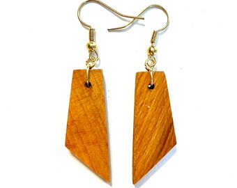 Wooden earrings, handmade, hand cut, lightweight, unique, geometric shape dangle earrings