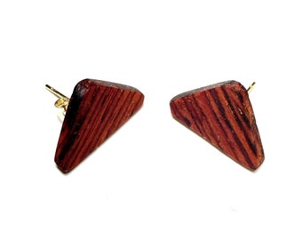 Cocobolo stud triangle earrings, handmade, hand cut, lightweight unique earrings, repurposed wood