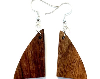 Wooden earrings, handmade, hand cut, unique, walnut wood, dangle earrings, women's earrings