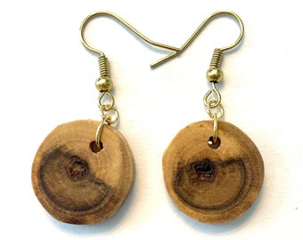 Walnut branch earrings, handmade, hand cut, unique, lightweight dangle earrings, repurposed wood