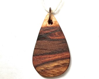 Wooden necklace pendant, handmade, hand cut, unique, repurposed wood, lightweight